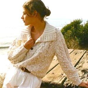 DOEN Nuage Sweater ✨ VEUC Hand Knit Cotton Sweater in Ivory - S